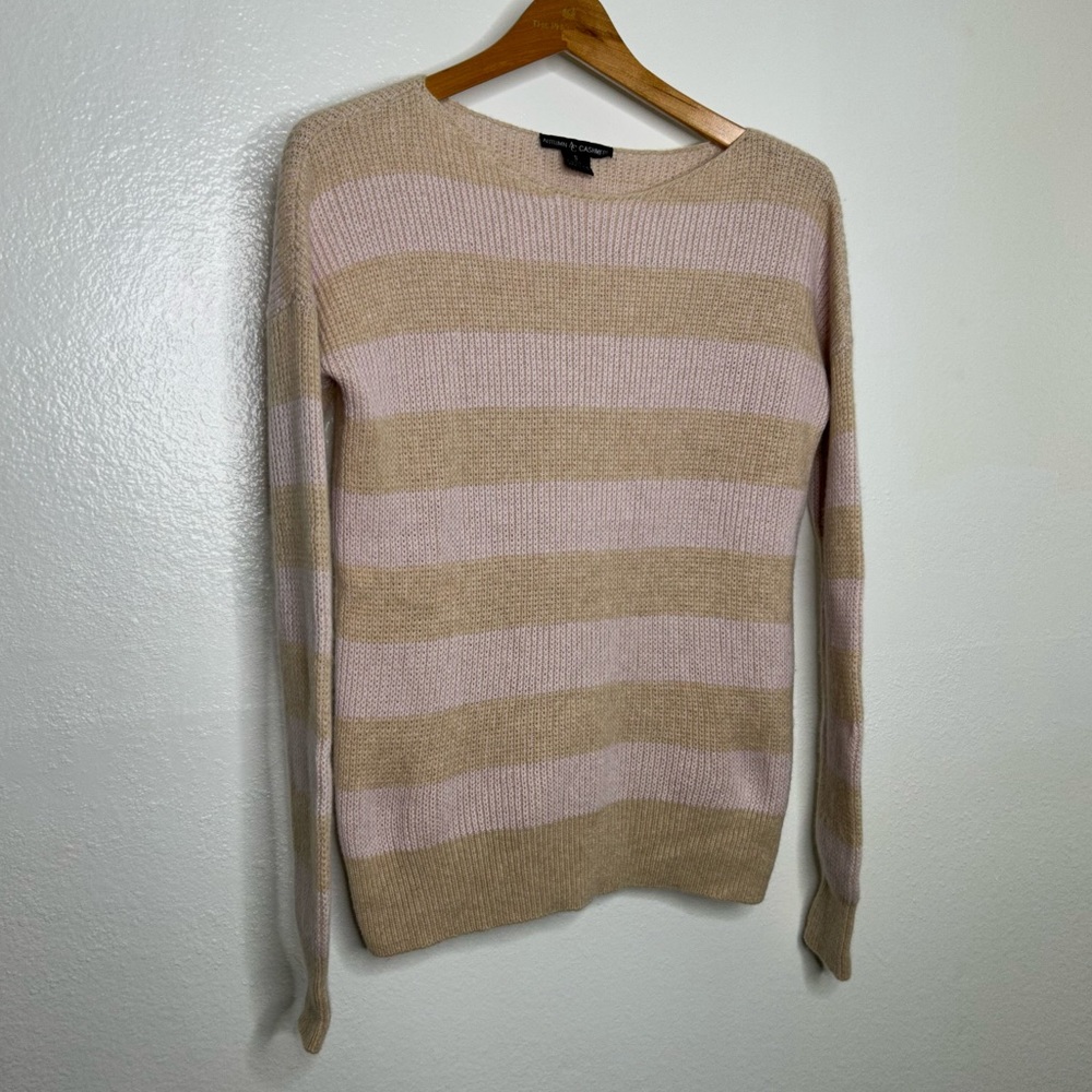 Autumn Cashmere 100% Cashmere Striped Pink Pullover Sweater S